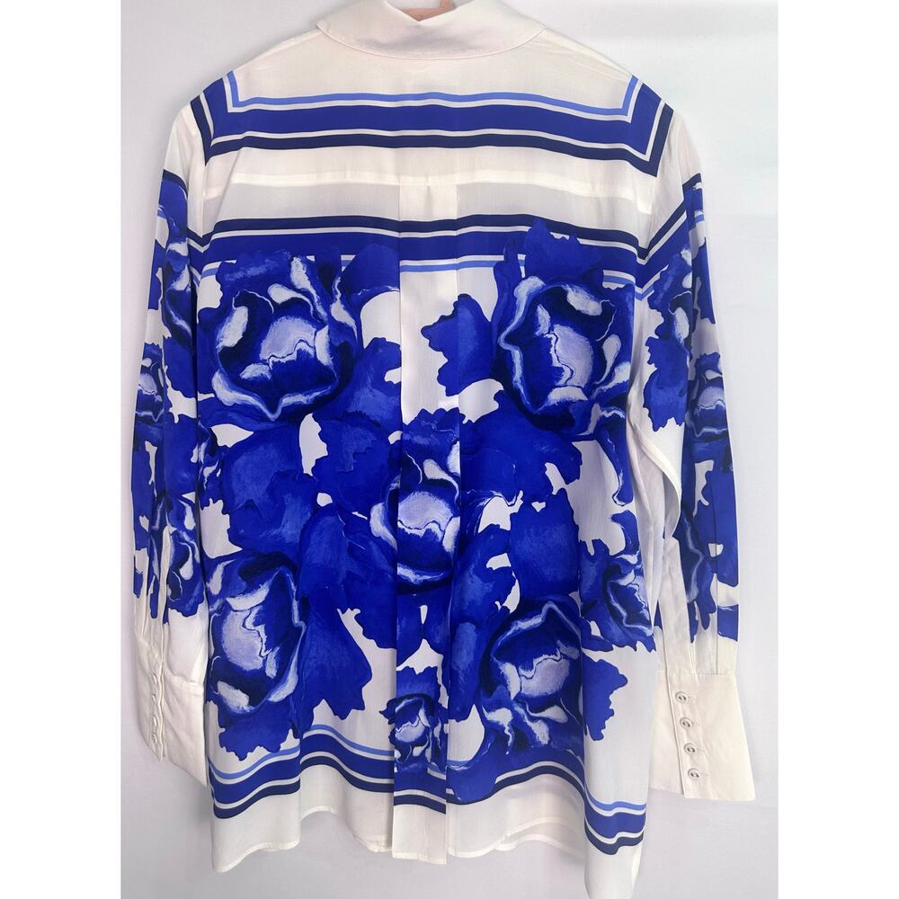 NWOT Aje Atomic 100% Silk Shirt Boldly Blooming Cobalt Floral Blouse Size 8 - Picture 3 of 15